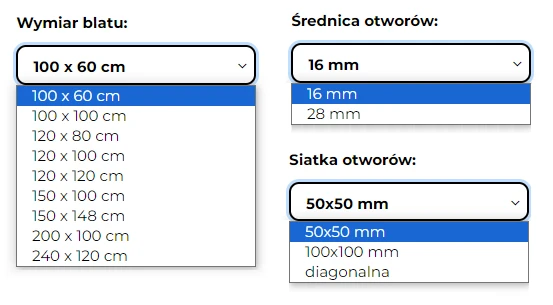 Instrukcja wybrania odpowiedniego wymiaru w zamówieniu